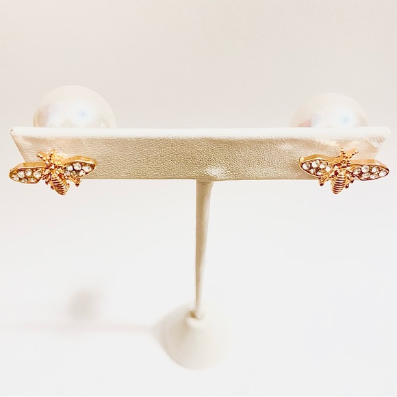 Bee Faux Pearl Back Earrings - Picture 2 of 3